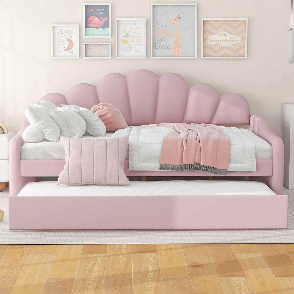 Pink Velvet Full Daybed with Trundle