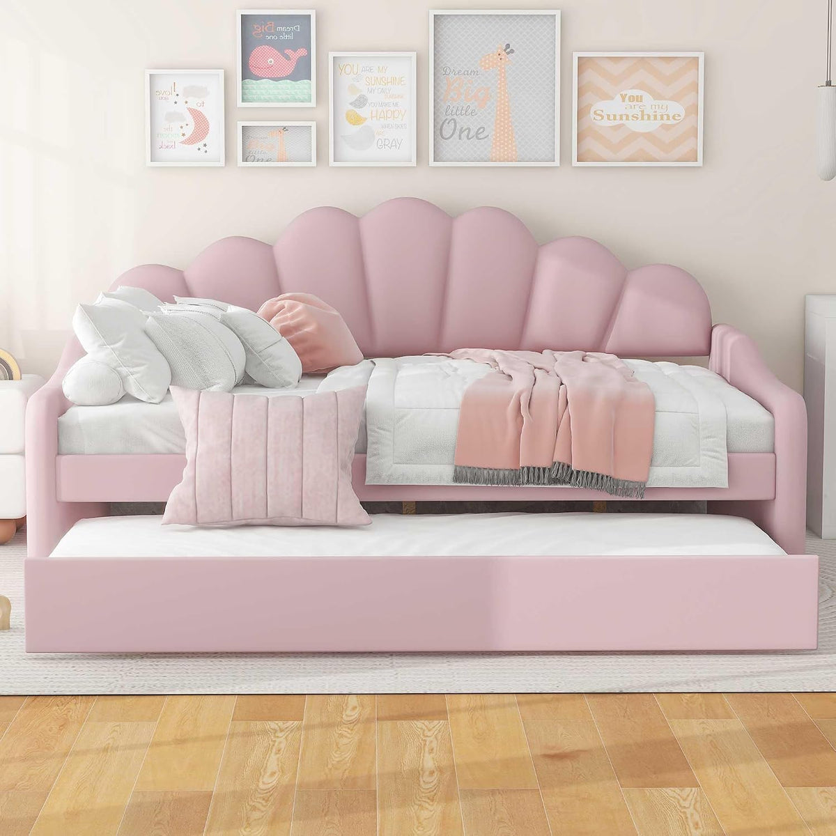 Pink Velvet Full Daybed with Trundle