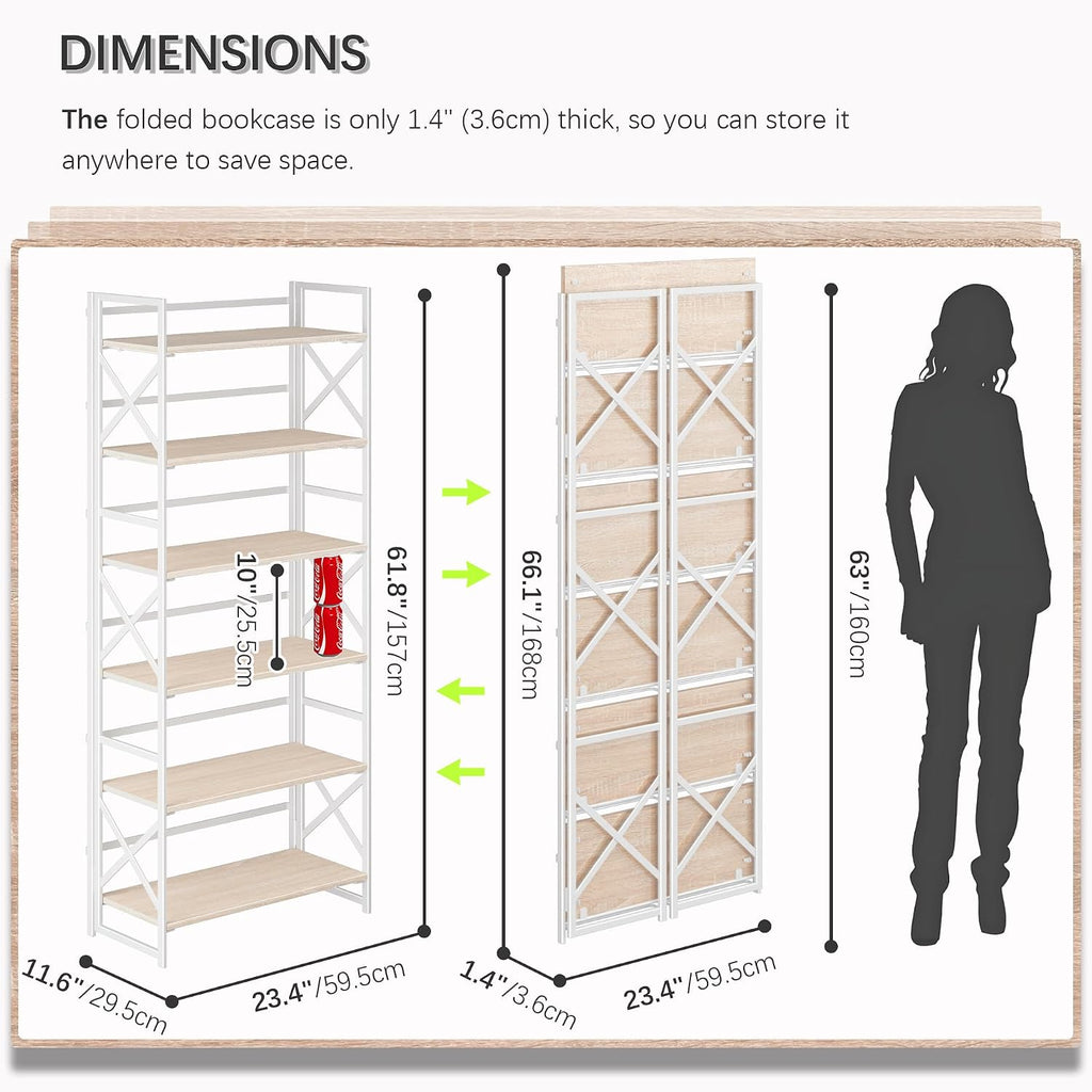 White Foldable 6‑Tier Bookcase