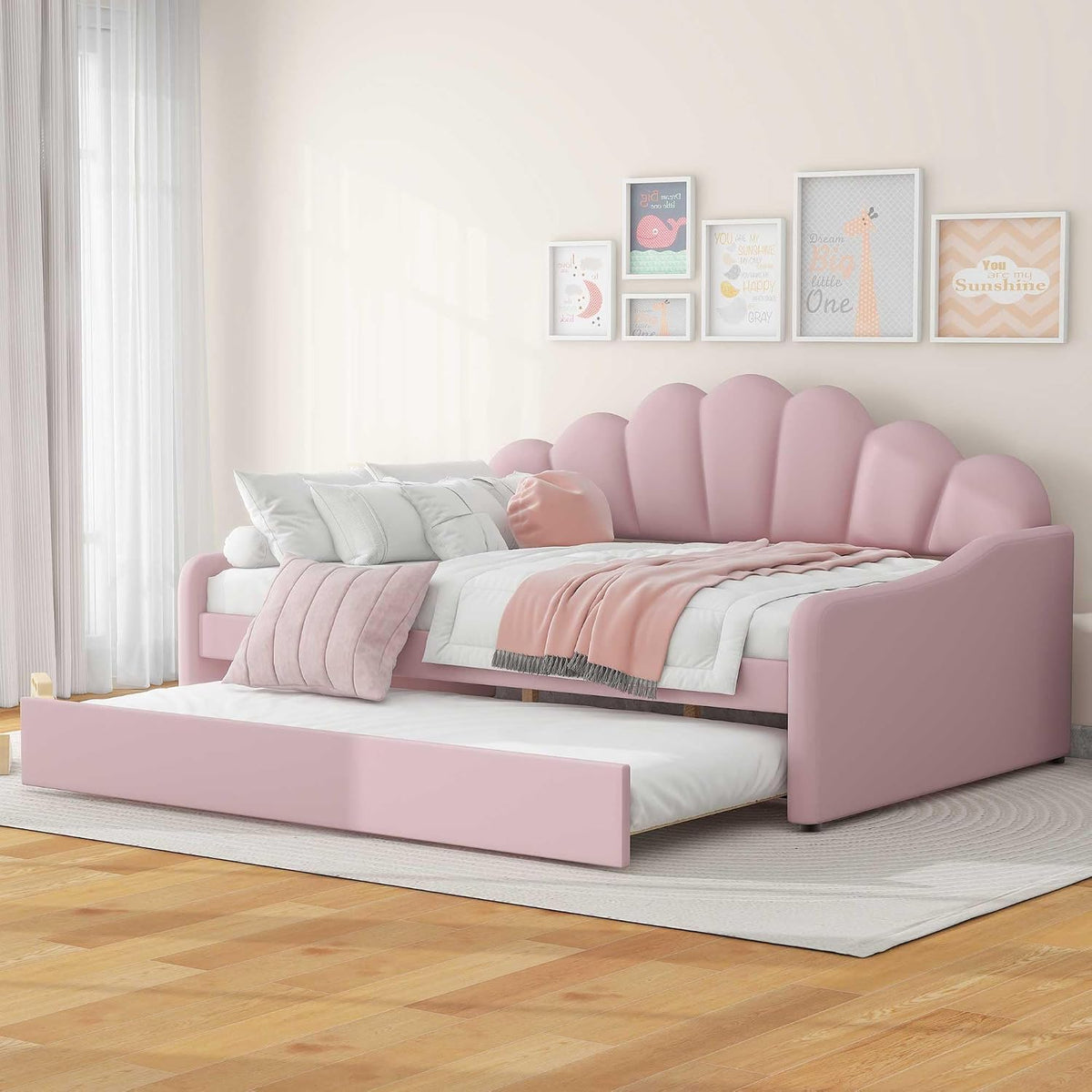 Pink Velvet Full Daybed with Trundle