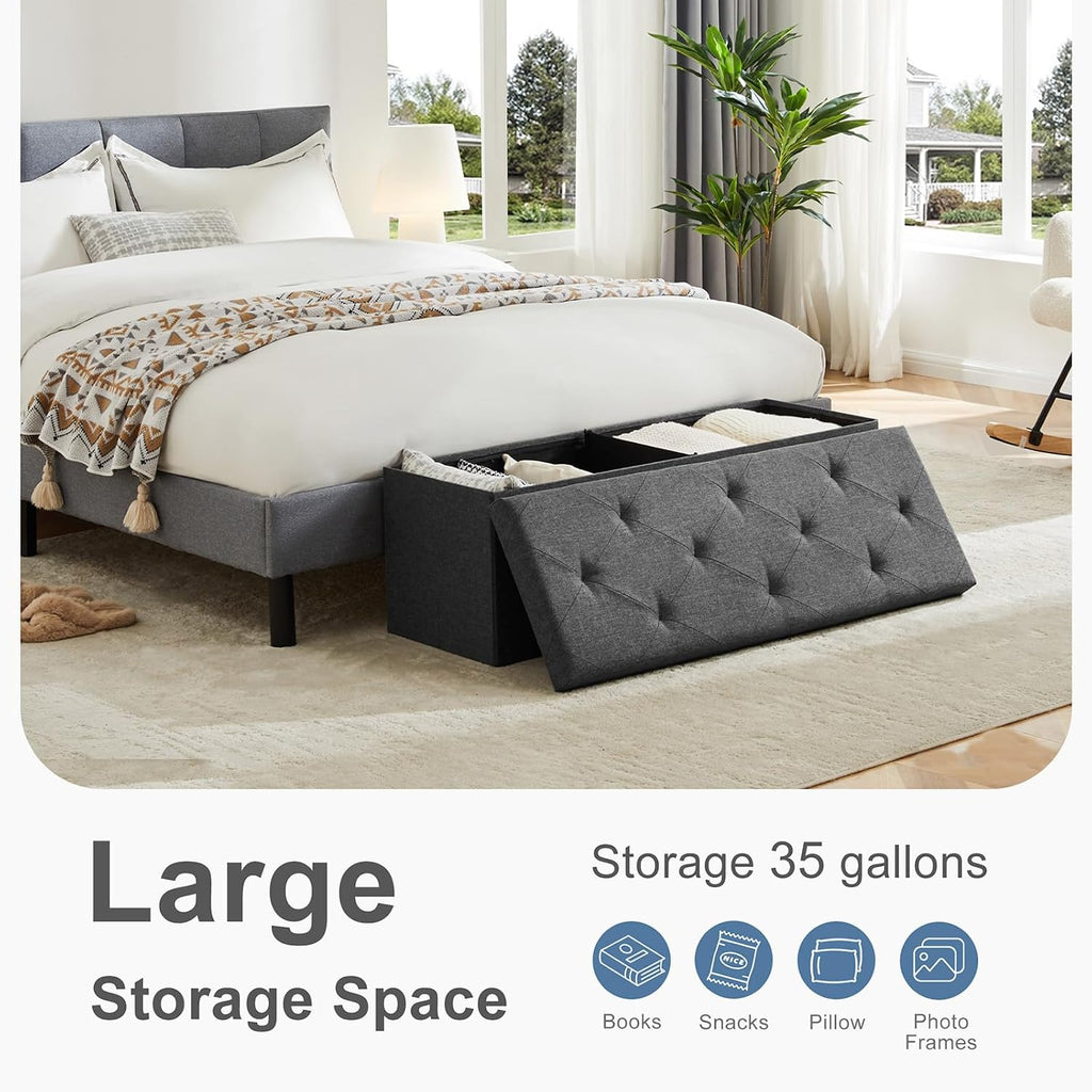 Grey Folding Storage Ottoman Bench