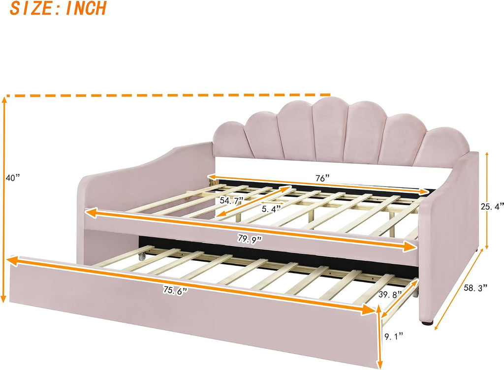 Pink Velvet Full Daybed with Trundle