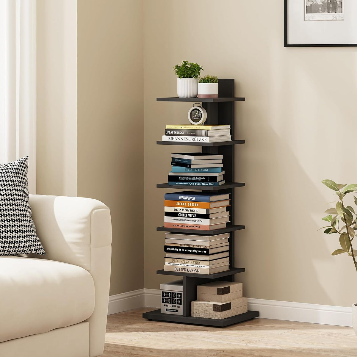 Black Narrow Vertical Bookcase