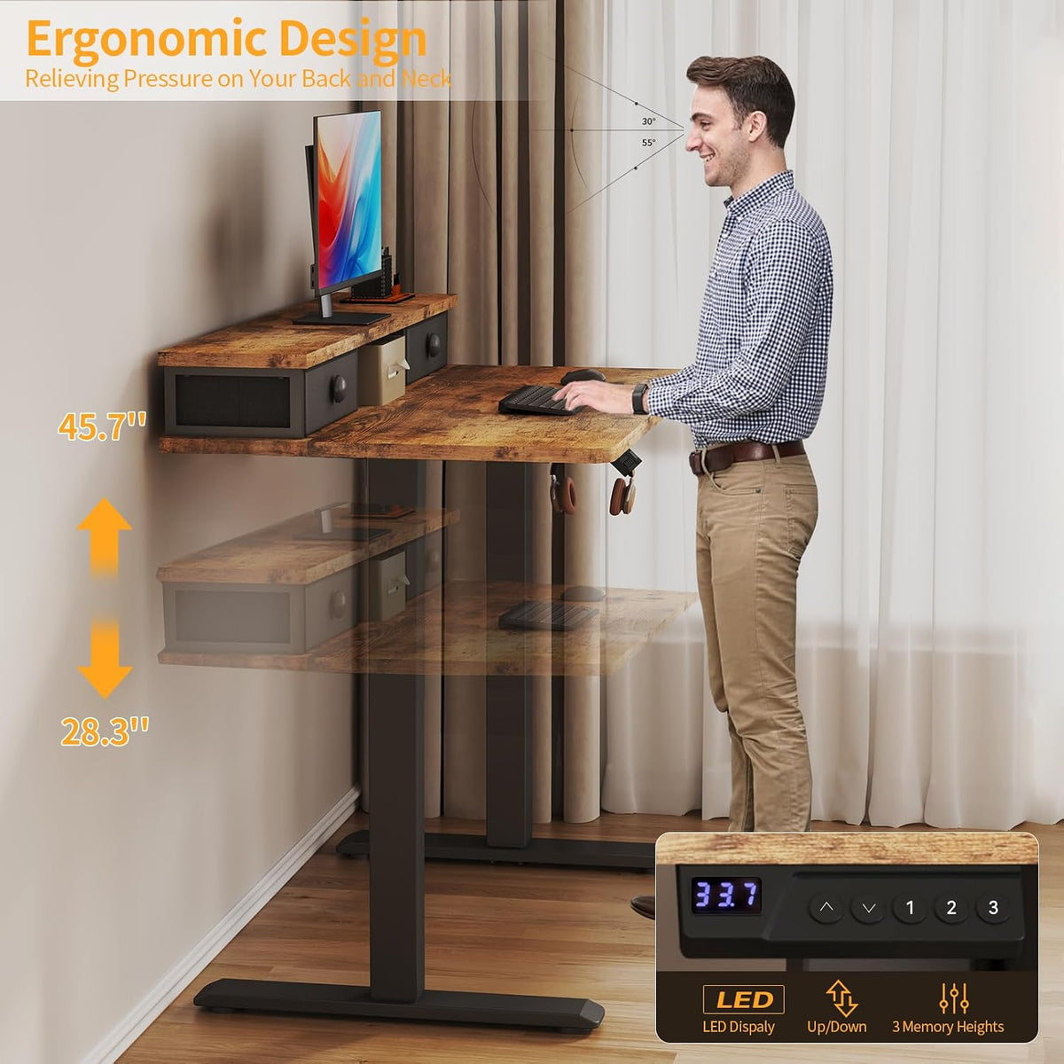 Rustic Brown Electric Standing Desk