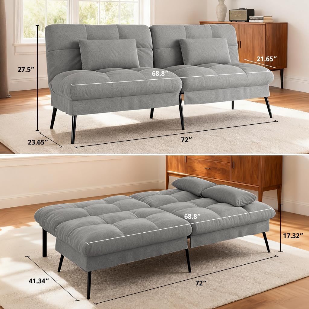 Grey Convertible Reclining Futon Sofa Bed