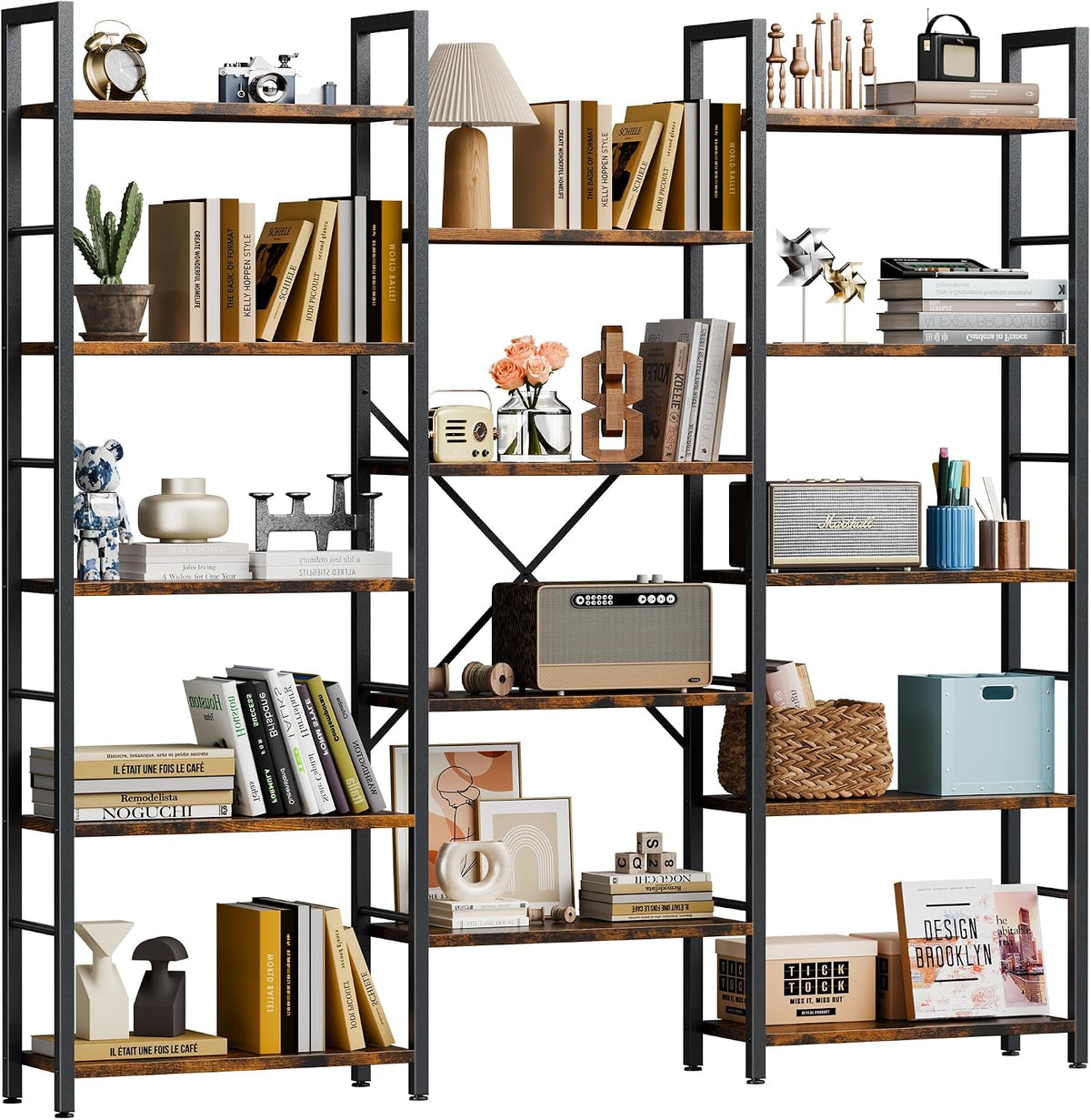 Rustic Industrial Wide Bookcase