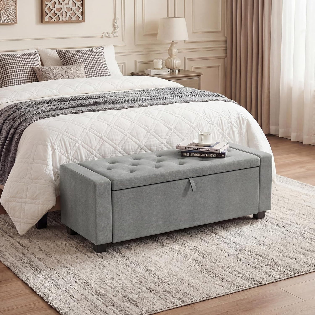 Gray Upholstered Storage Ottoman