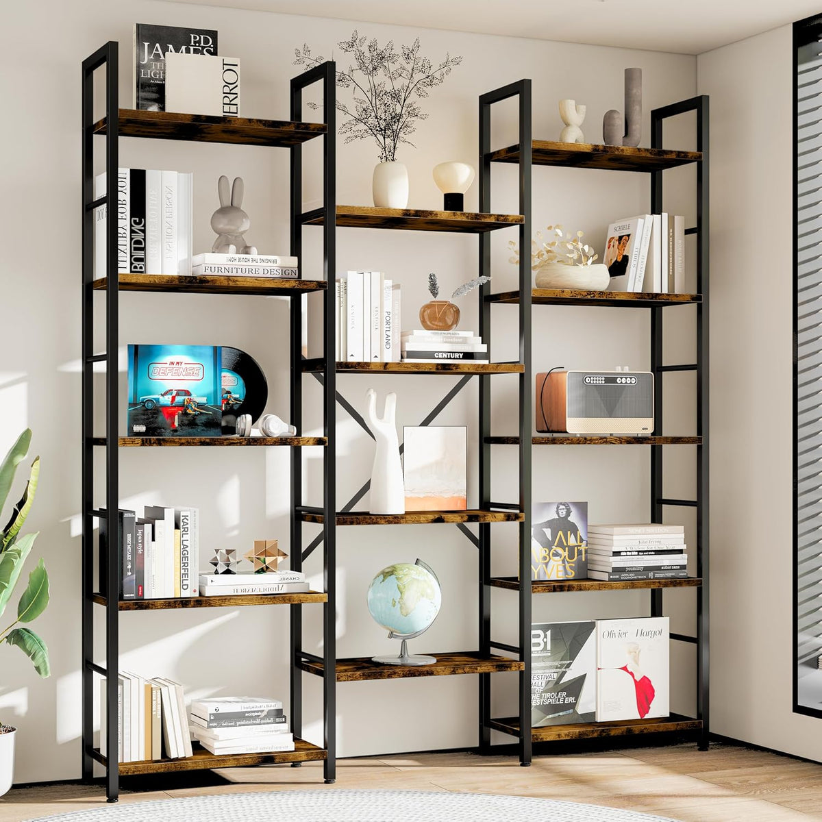 Rustic Industrial Wide Bookcase