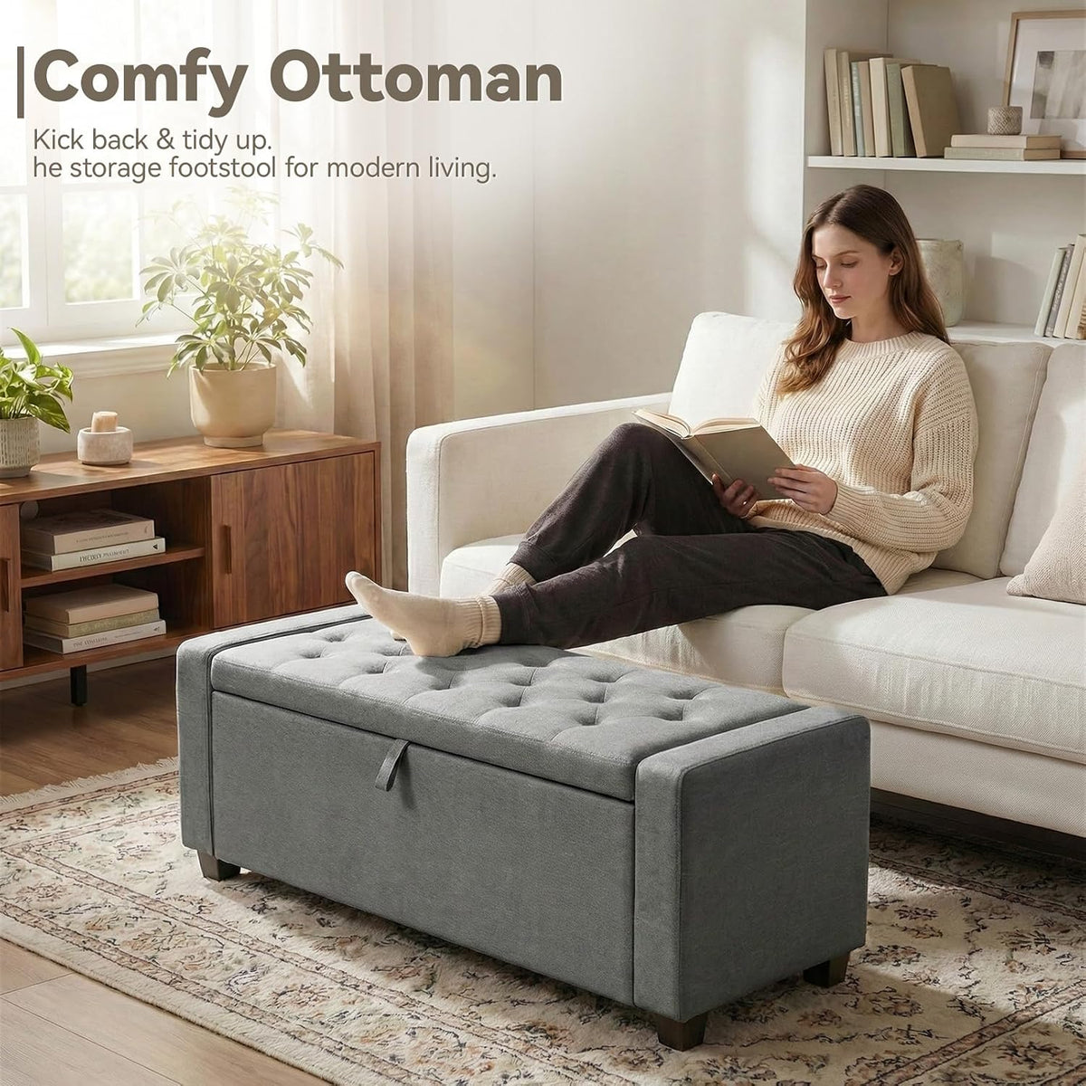 Gray Upholstered Storage Ottoman
