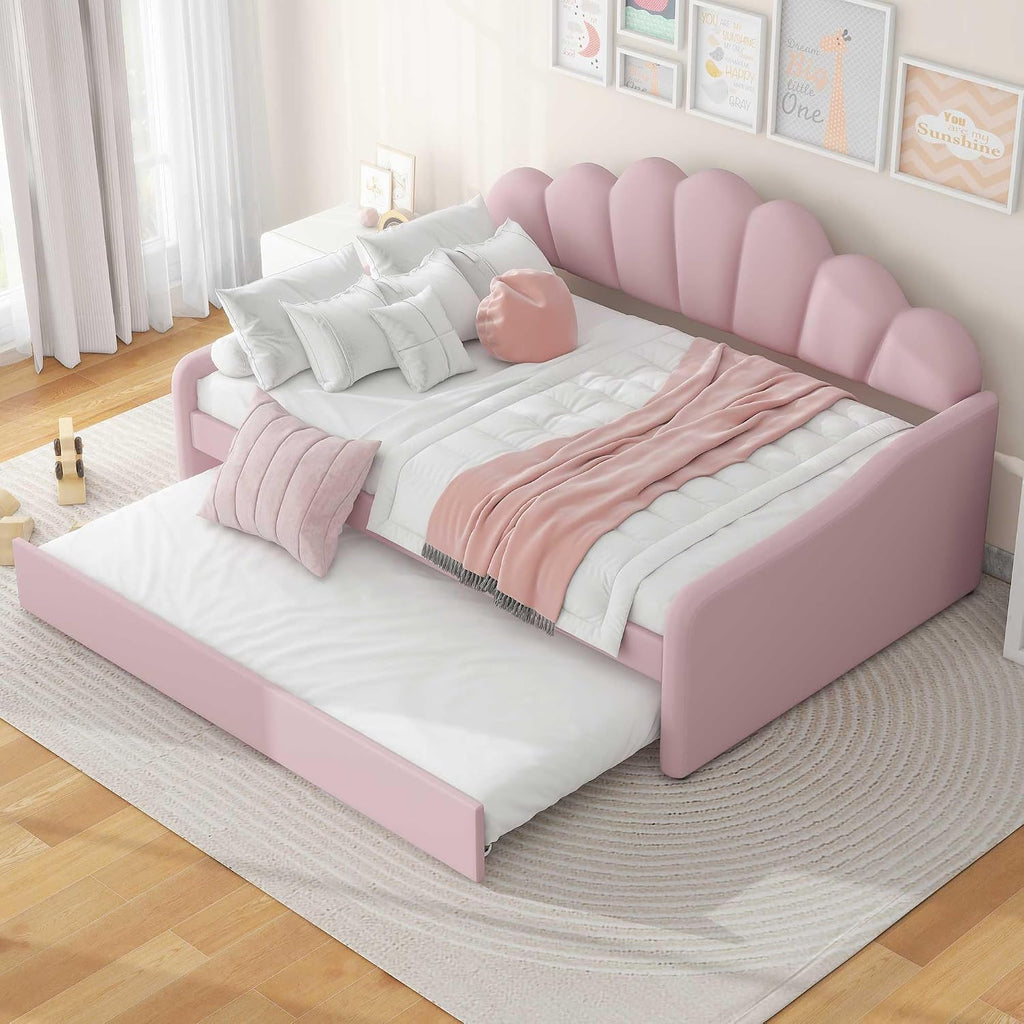 Pink Velvet Full Daybed with Trundle