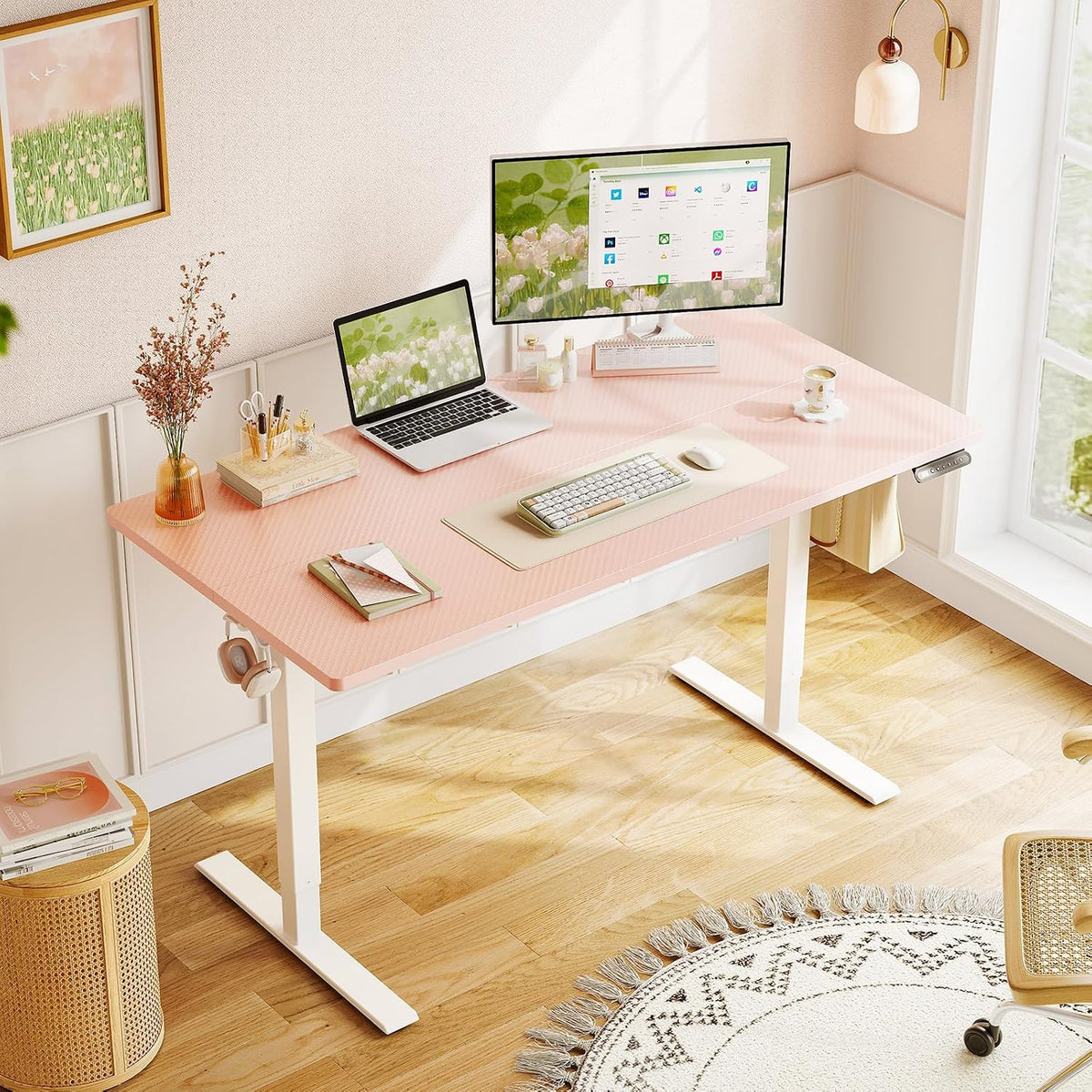 Pink Electric Memory Standing Desk