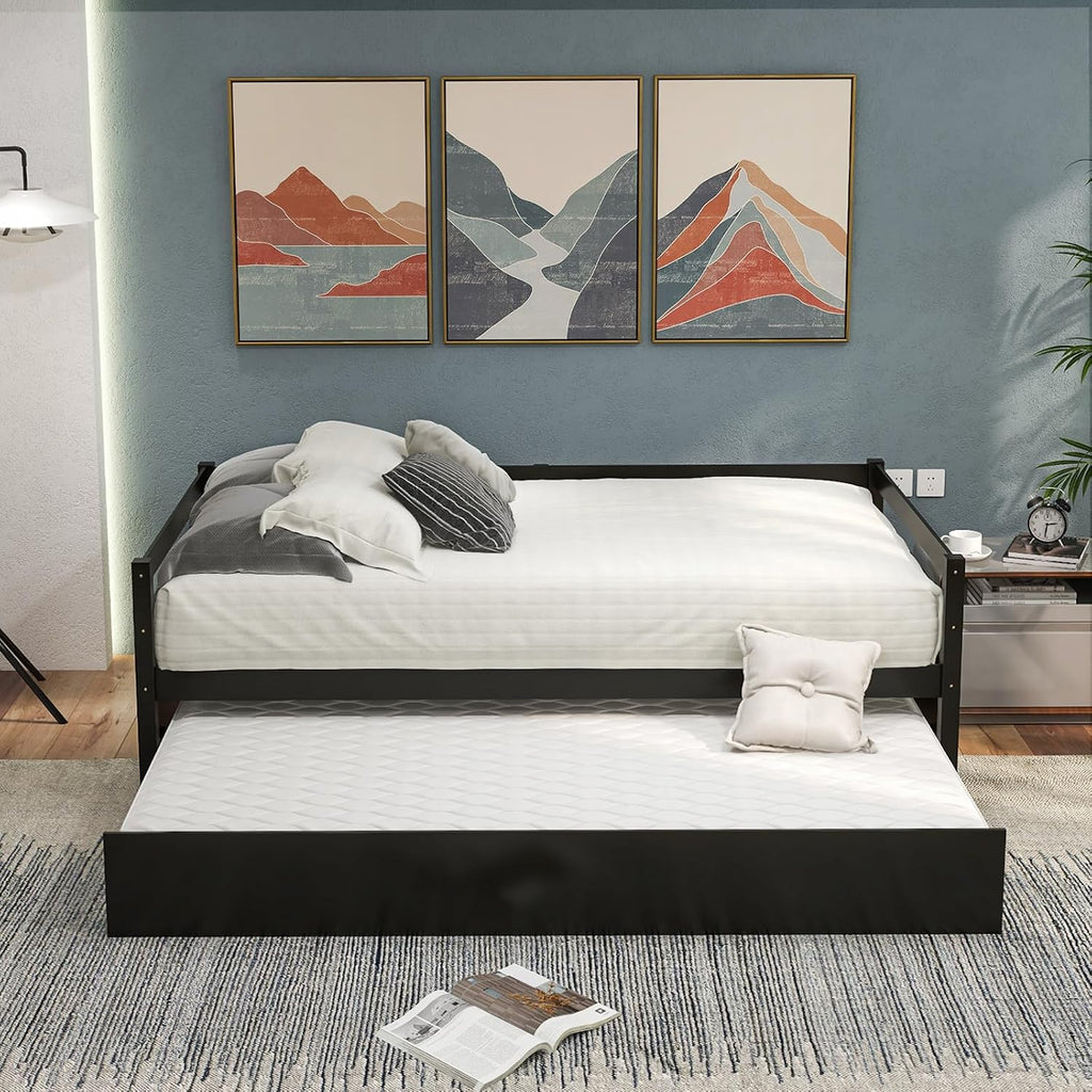 Espresso Wood Twin Daybed with Trundle
