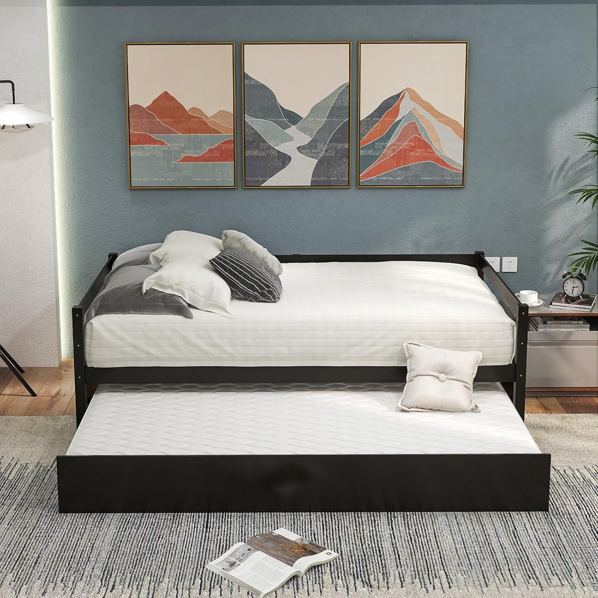 Espresso Wood Twin Daybed with Trundle
