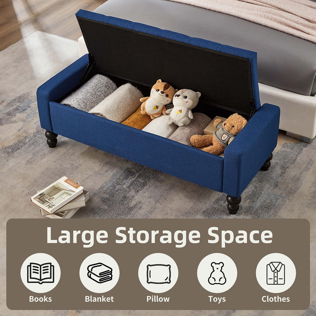 Blue Tufted Storage Ottoman Bench