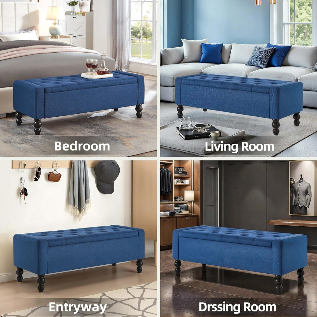 Blue Tufted Storage Ottoman Bench