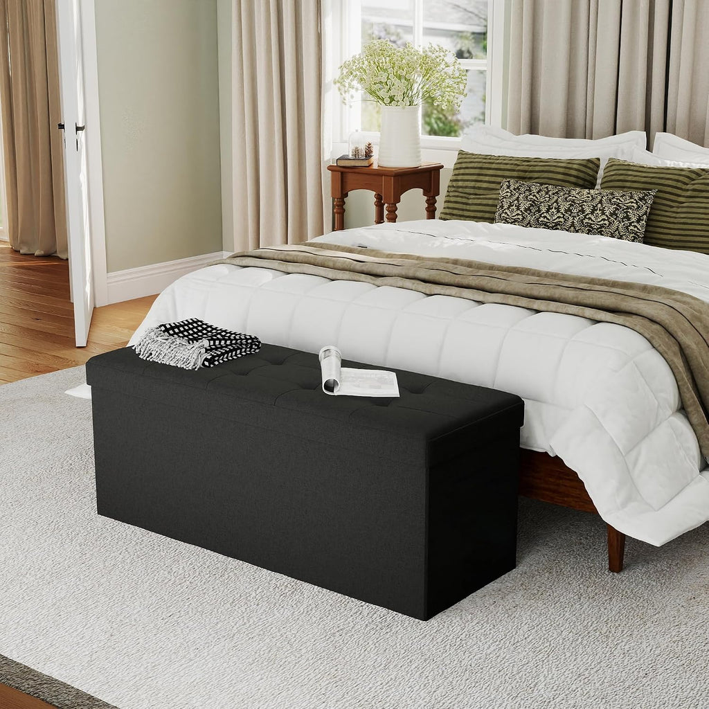 Black Folding Storage Ottoman Bench