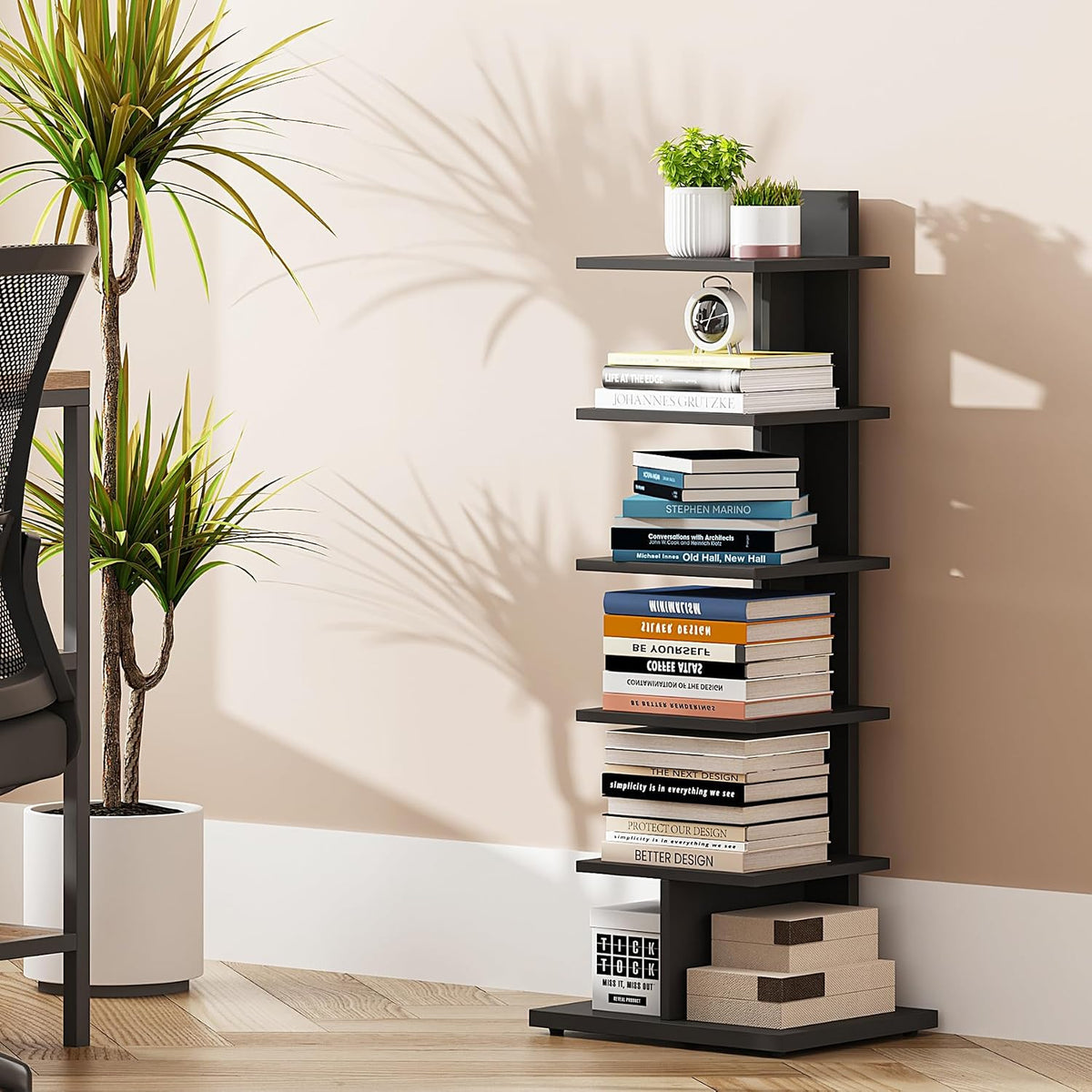 Black Narrow Vertical Bookcase