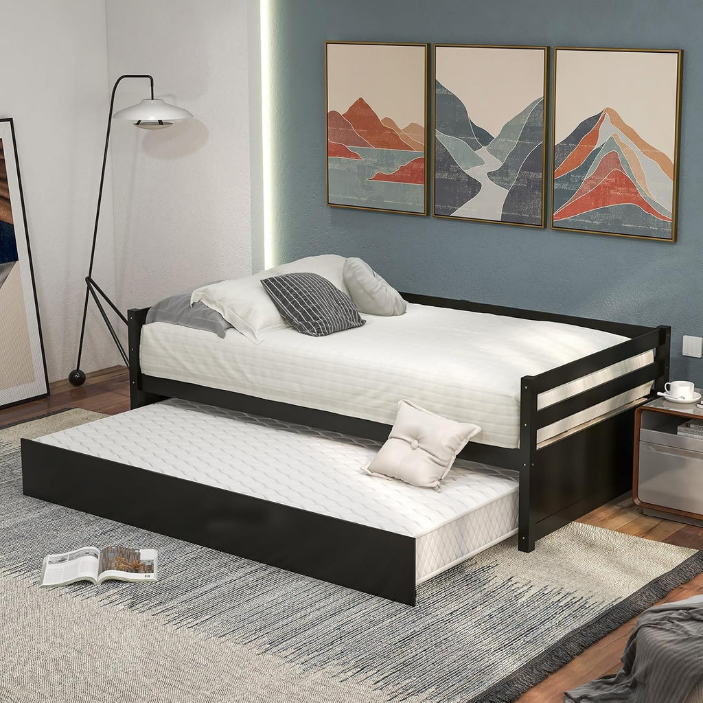 Espresso Wood Twin Daybed with Trundle