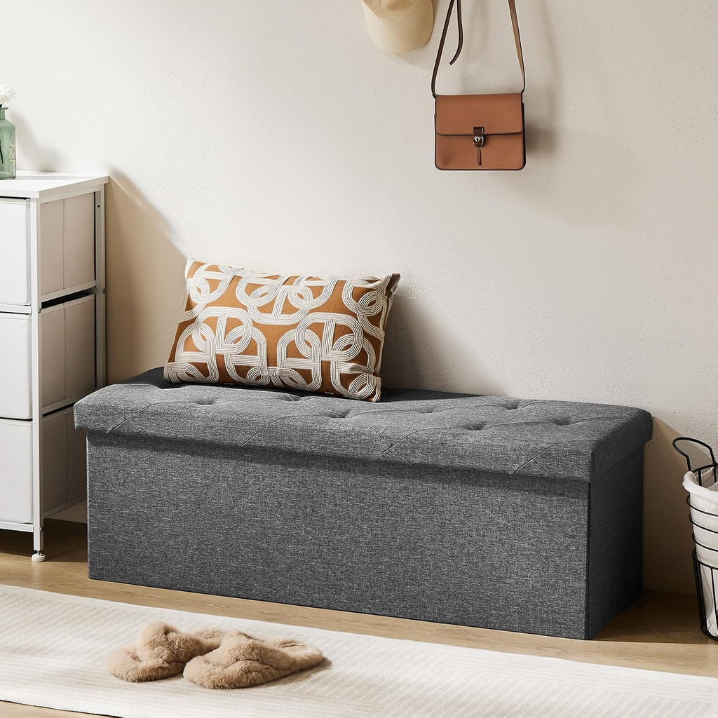 Grey Folding Storage Ottoman Bench
