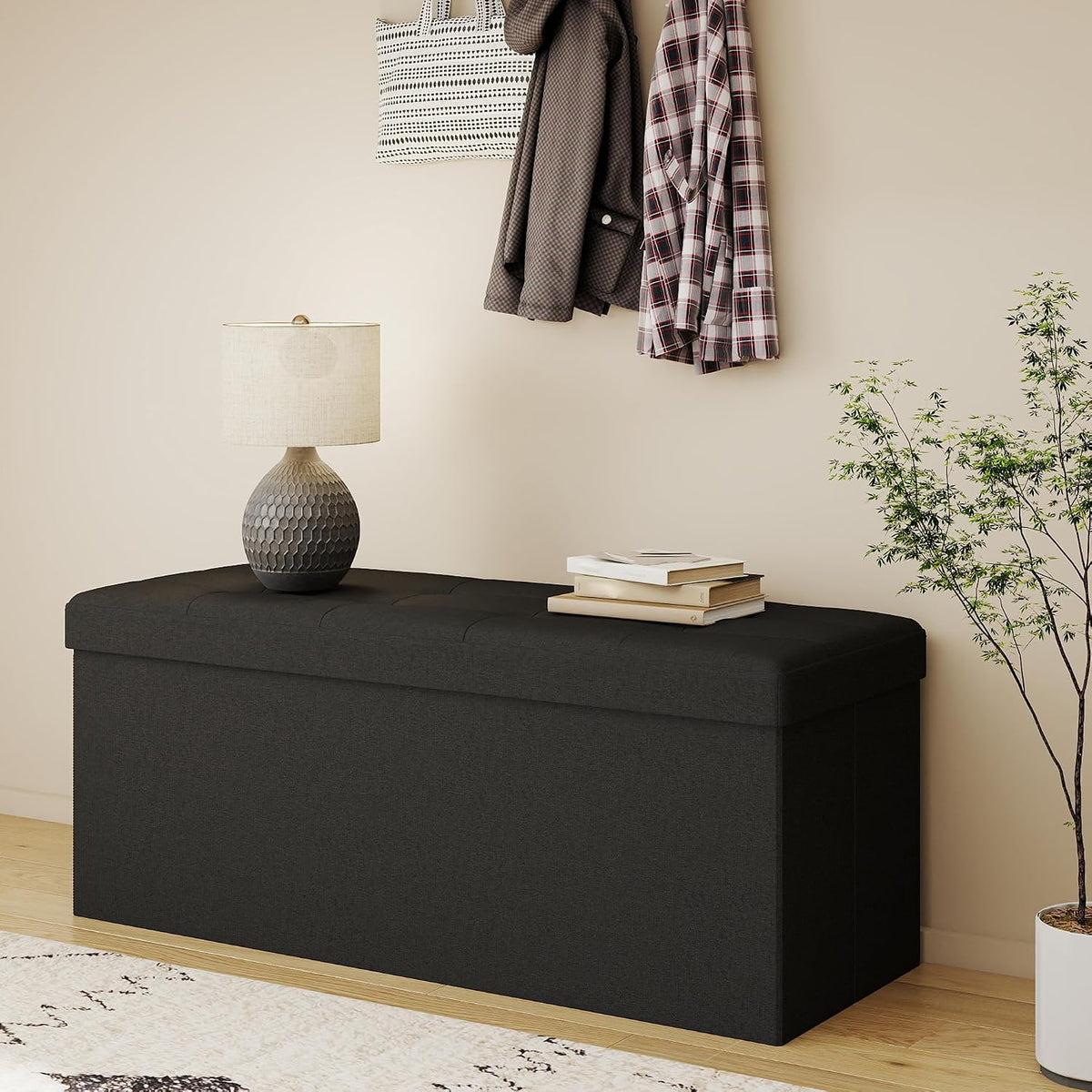 Black Folding Storage Ottoman Bench