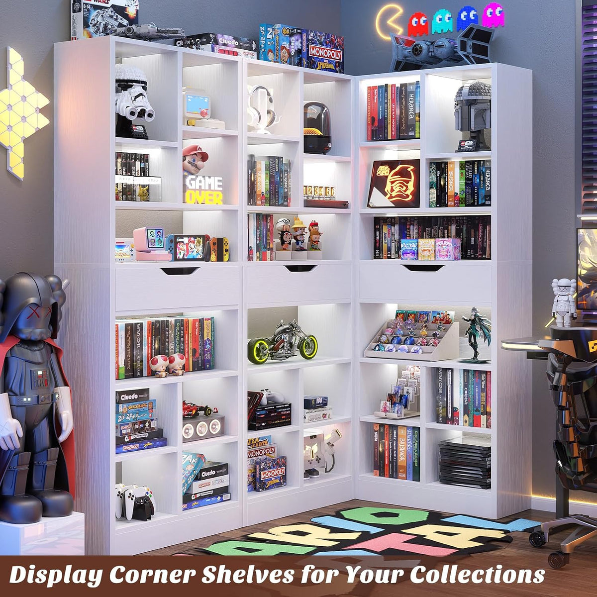 White Tall Drawer Display Bookcase
