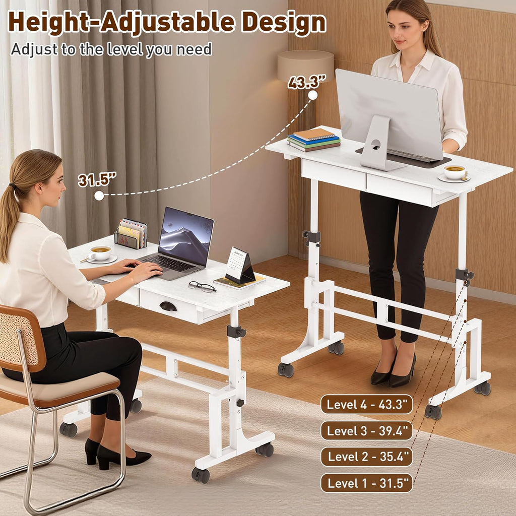 White Rolling Drawer Standing Desk