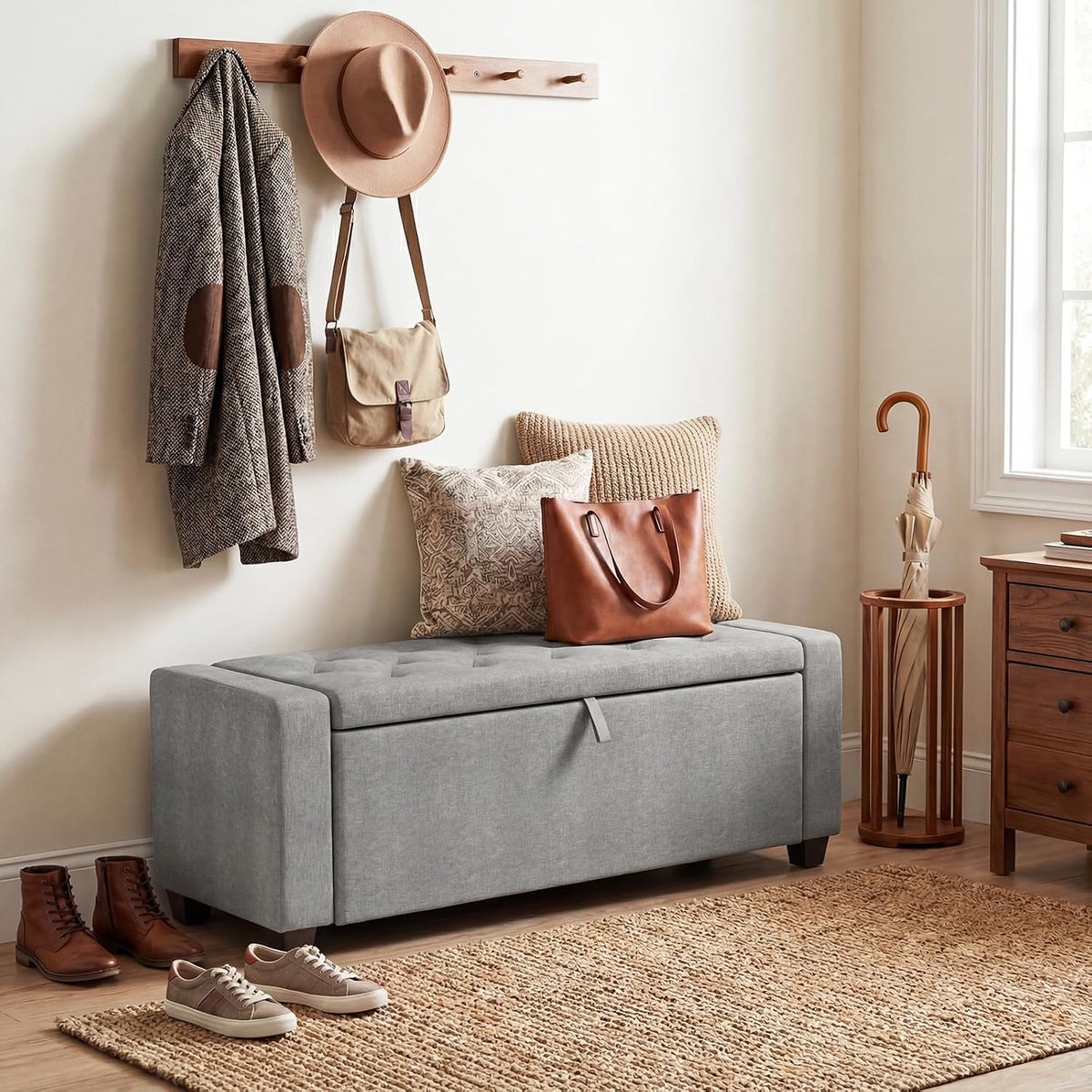 Gray Upholstered Storage Ottoman