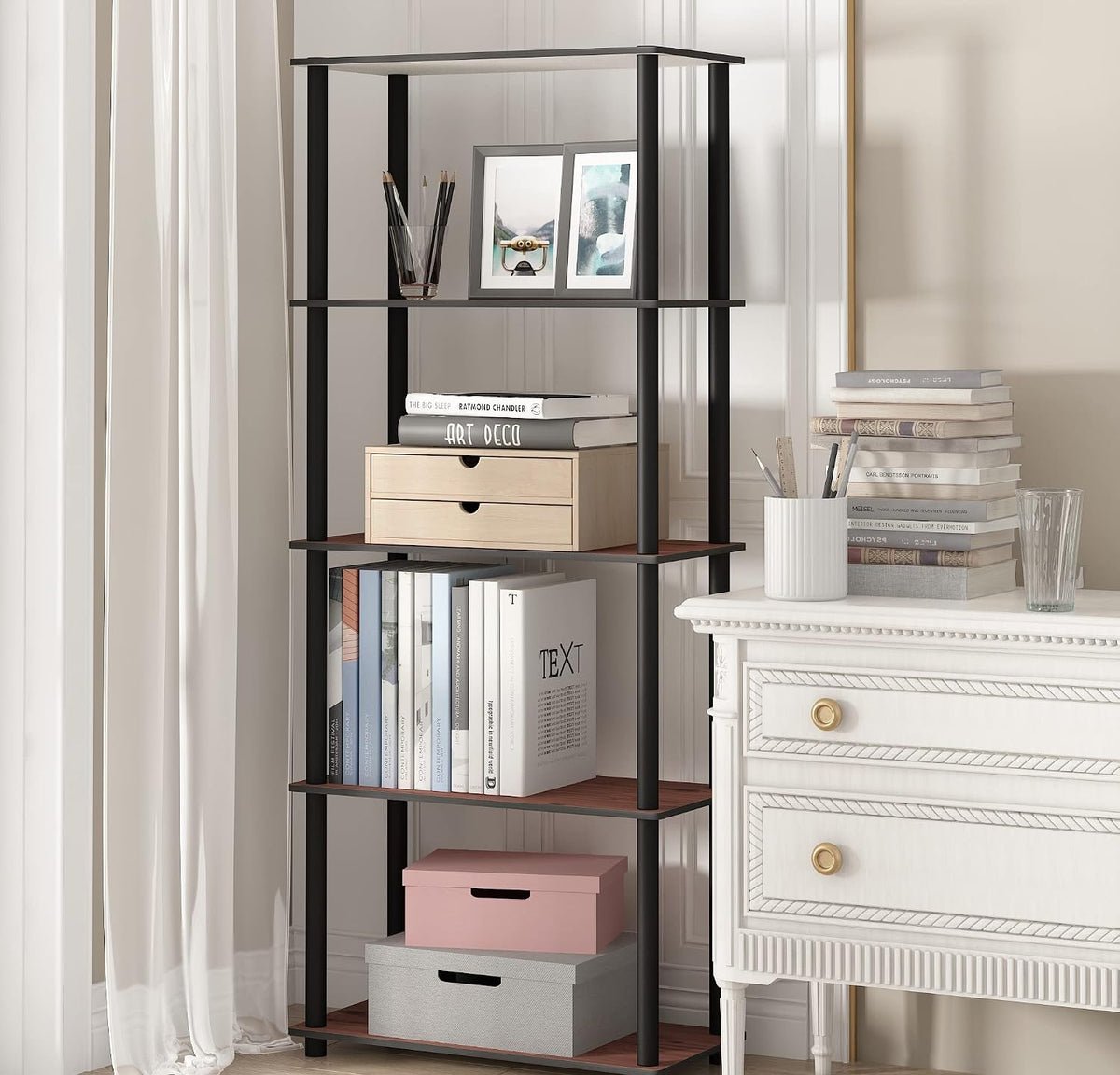 Dark Cherry 5‑Tier Corner Shelf