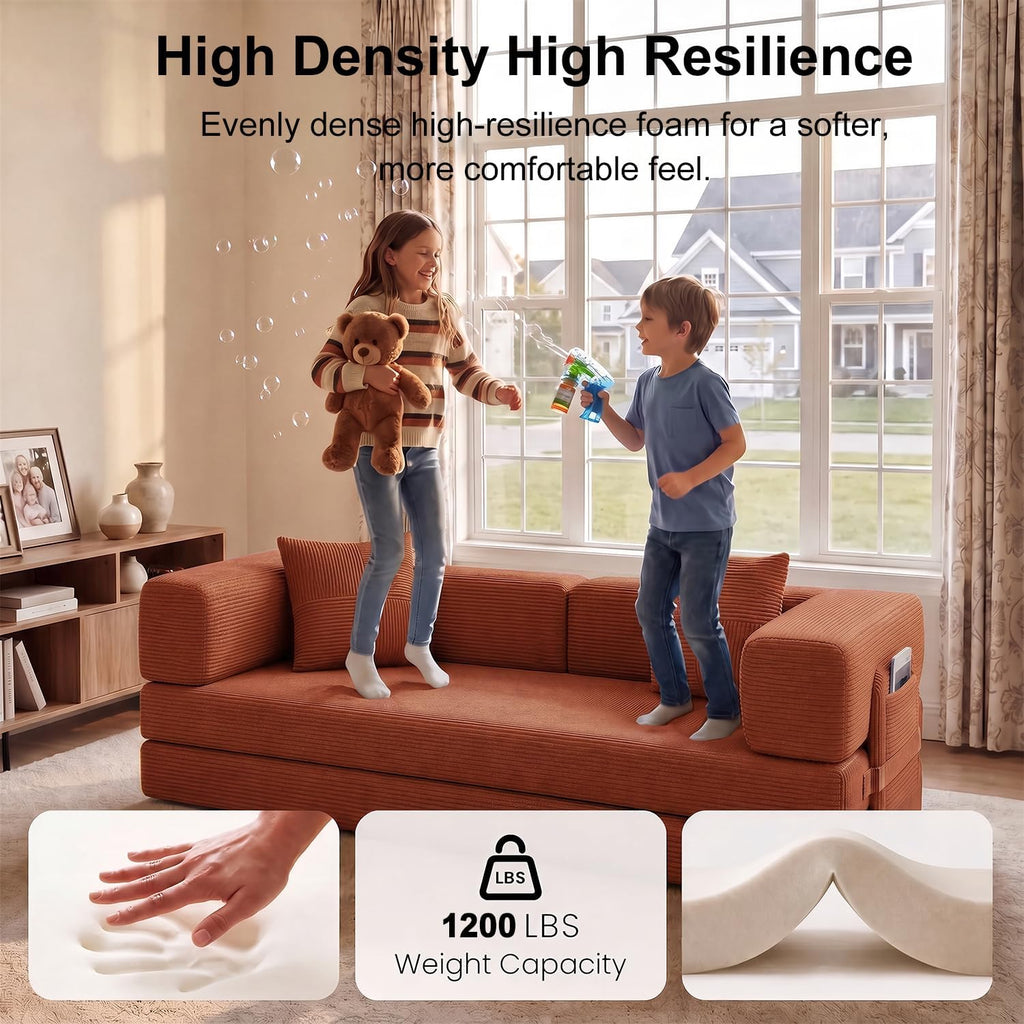 Orange Convertible Boneless Sofa Bed