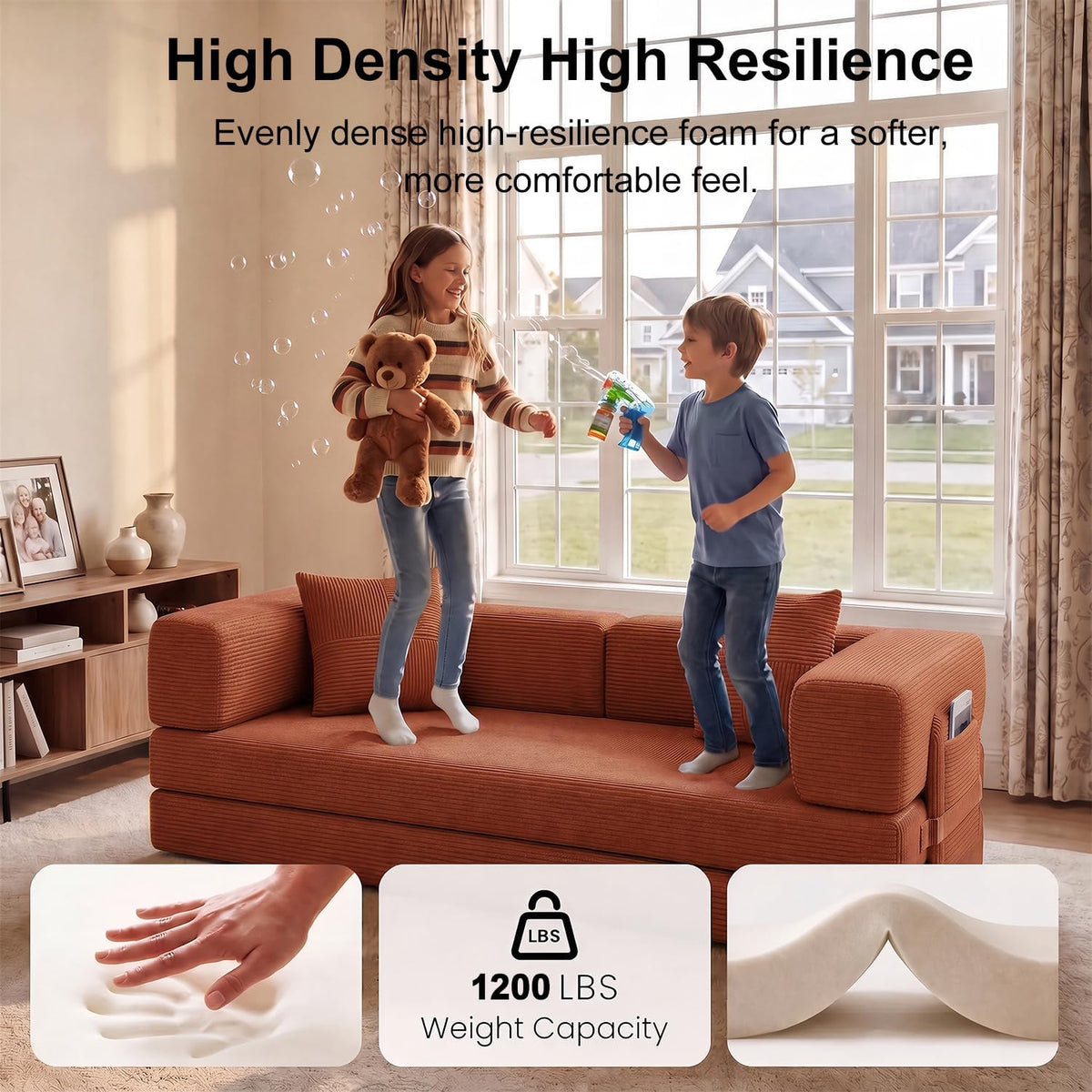 Orange Convertible Boneless Sofa Bed