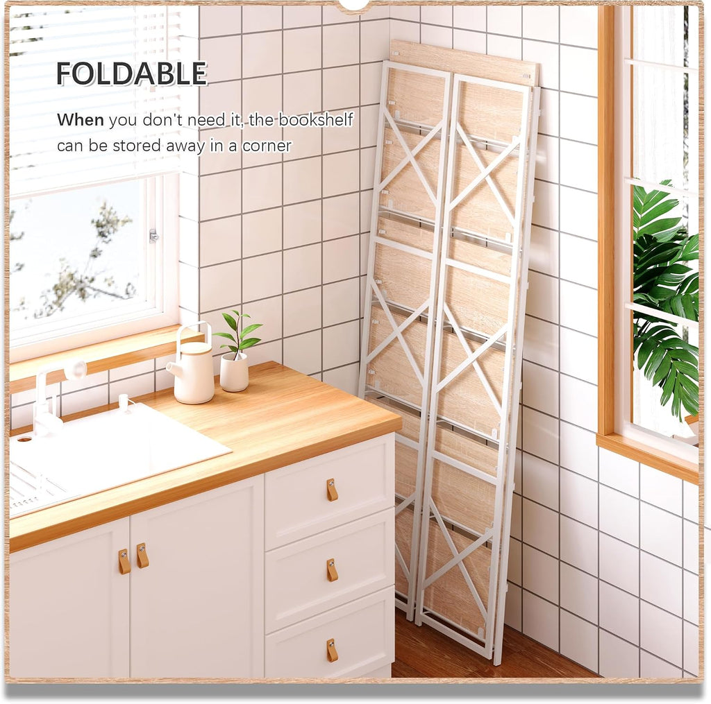 White Foldable 6‑Tier Bookcase