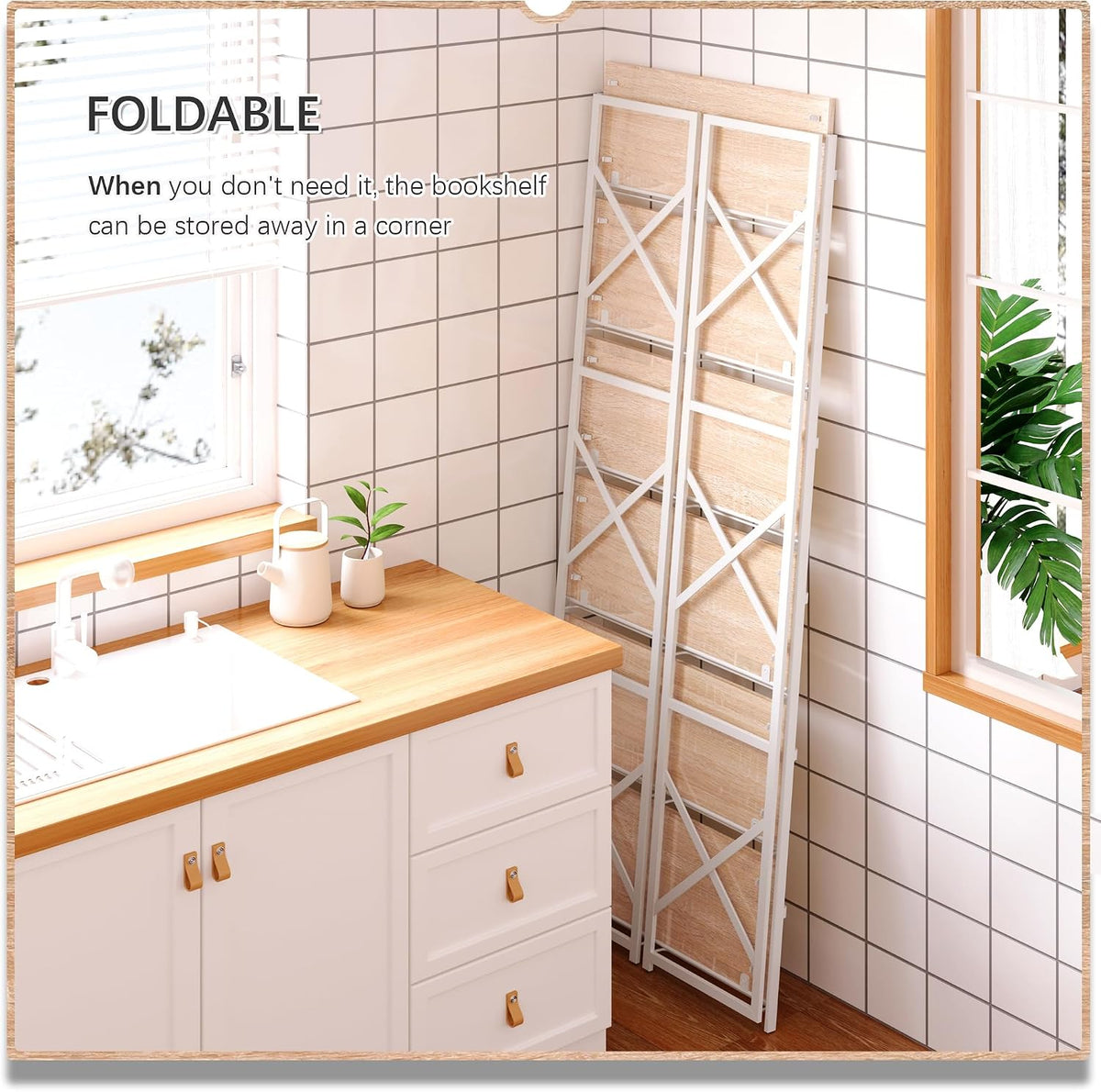 White Foldable 6‑Tier Bookcase