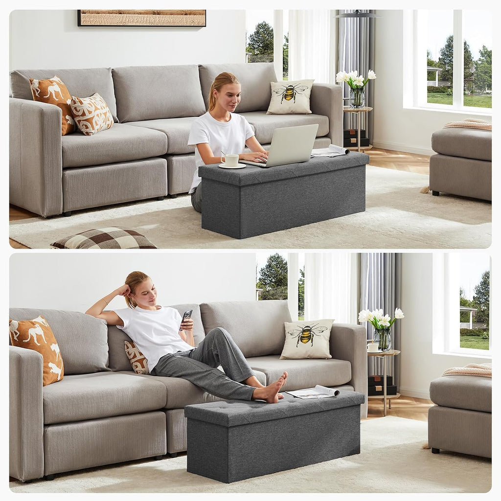 Grey Folding Storage Ottoman Bench
