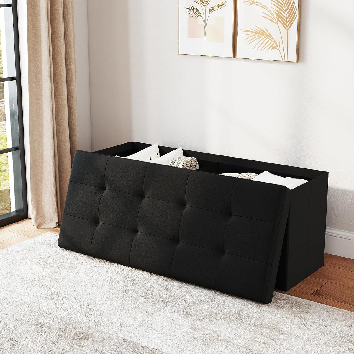 Black Folding Storage Ottoman Bench