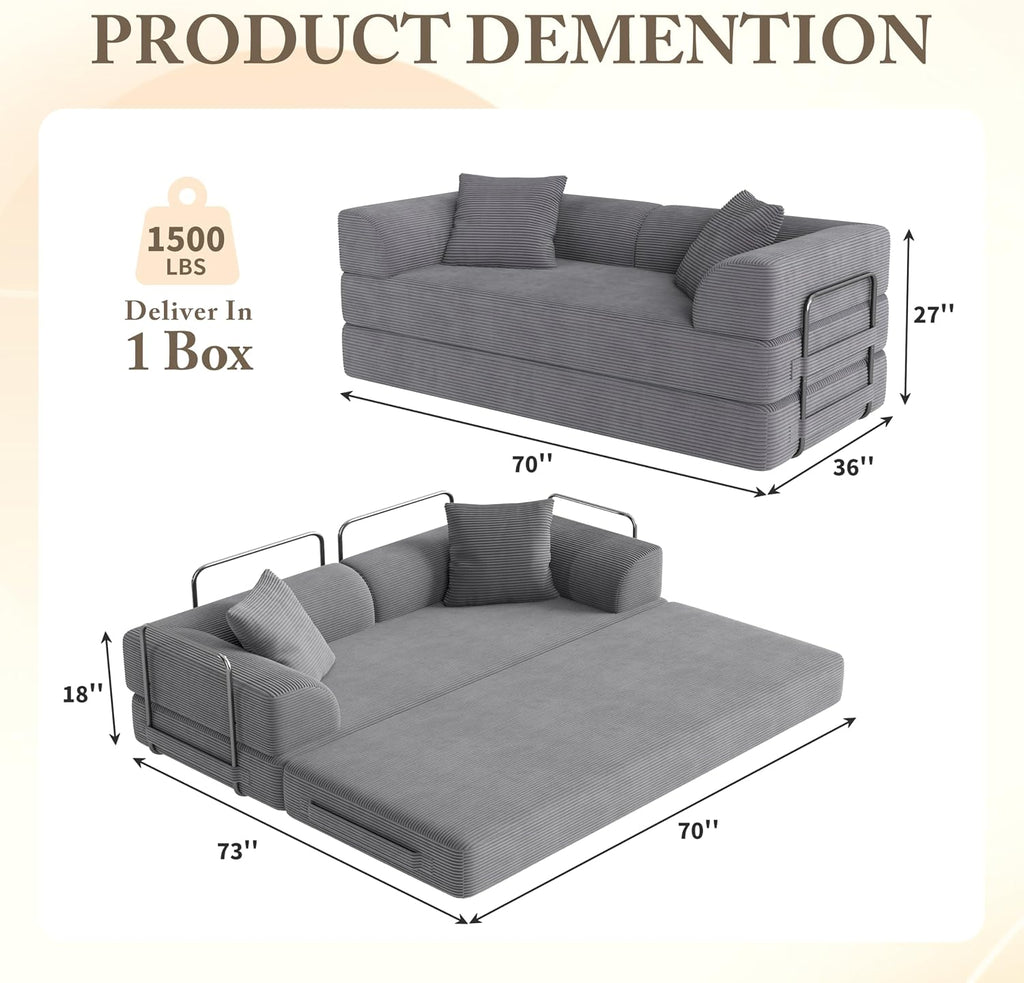 Gray 5‑in‑1 Convertible Sofa Bed