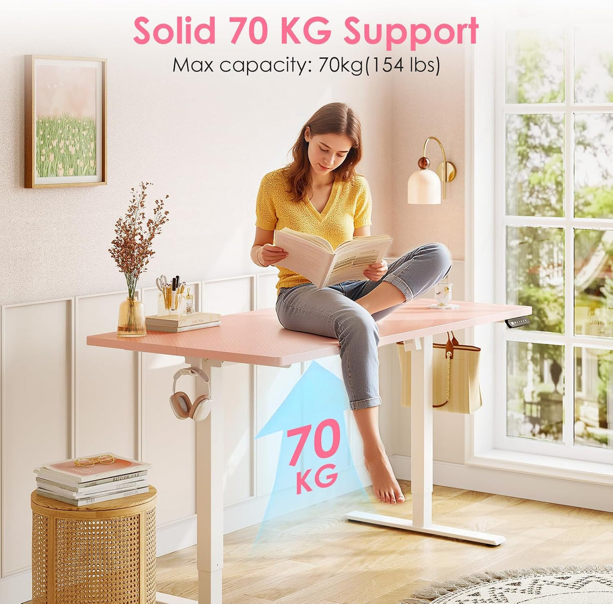 Pink Electric Memory Standing Desk