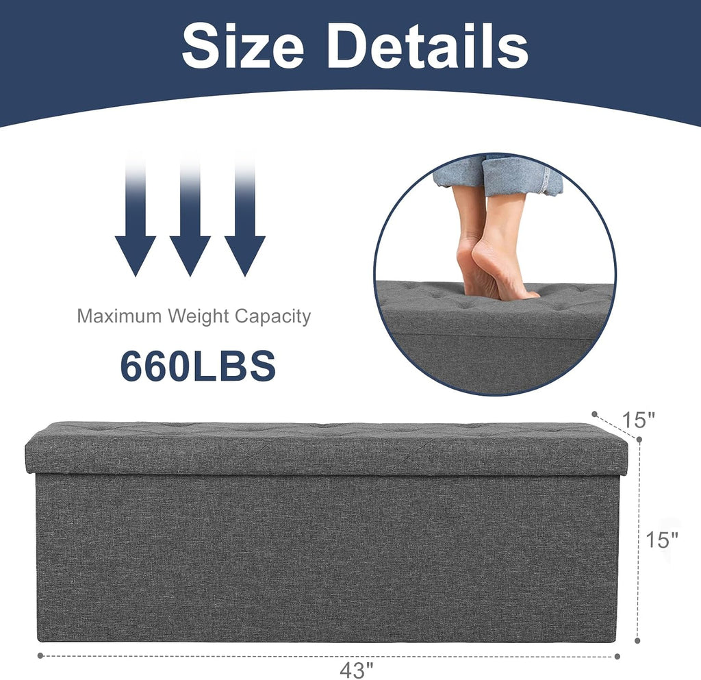 Grey Folding Storage Ottoman Bench