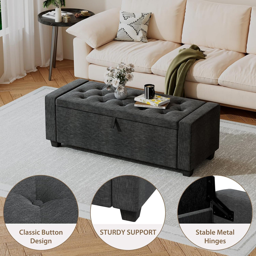 Dark Gray Storage Ottoman Bench