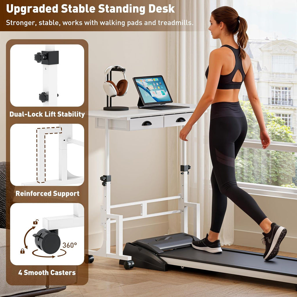 White Rolling Drawer Standing Desk