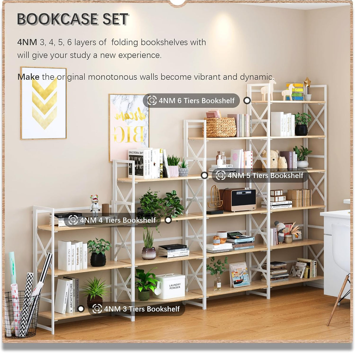 White Foldable 6‑Tier Bookcase