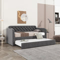 Dark Grey Velvet Twin Daybed with Trundle & USB