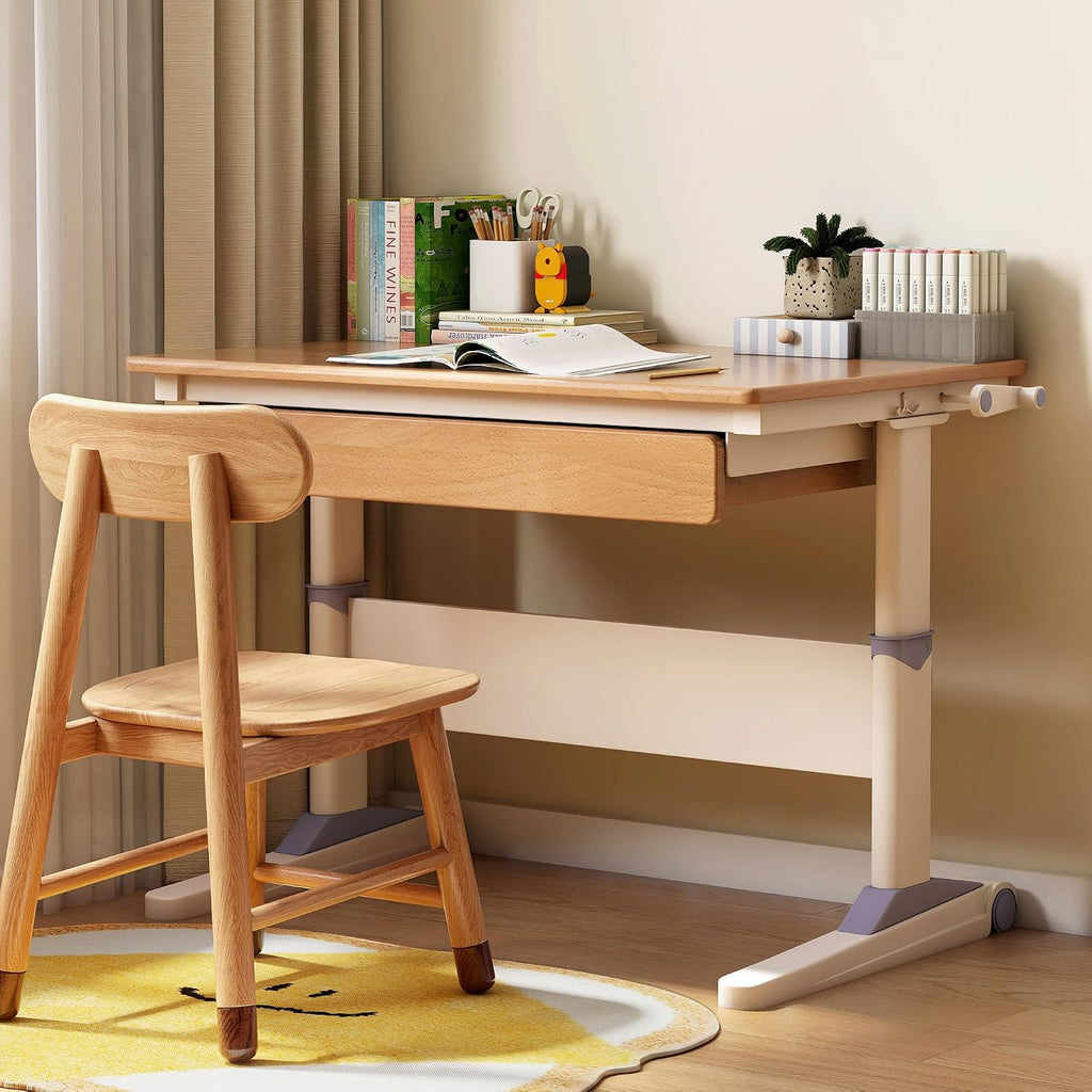 Beech Wood Hand‑Crank Kids Study Desk