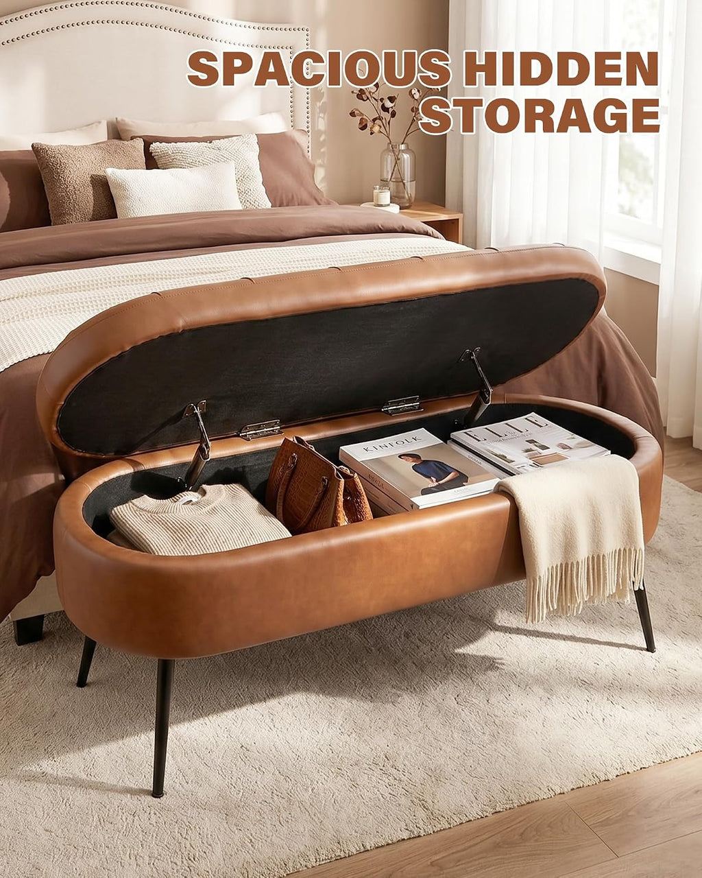 Brown PU Tufted Storage Ottoman