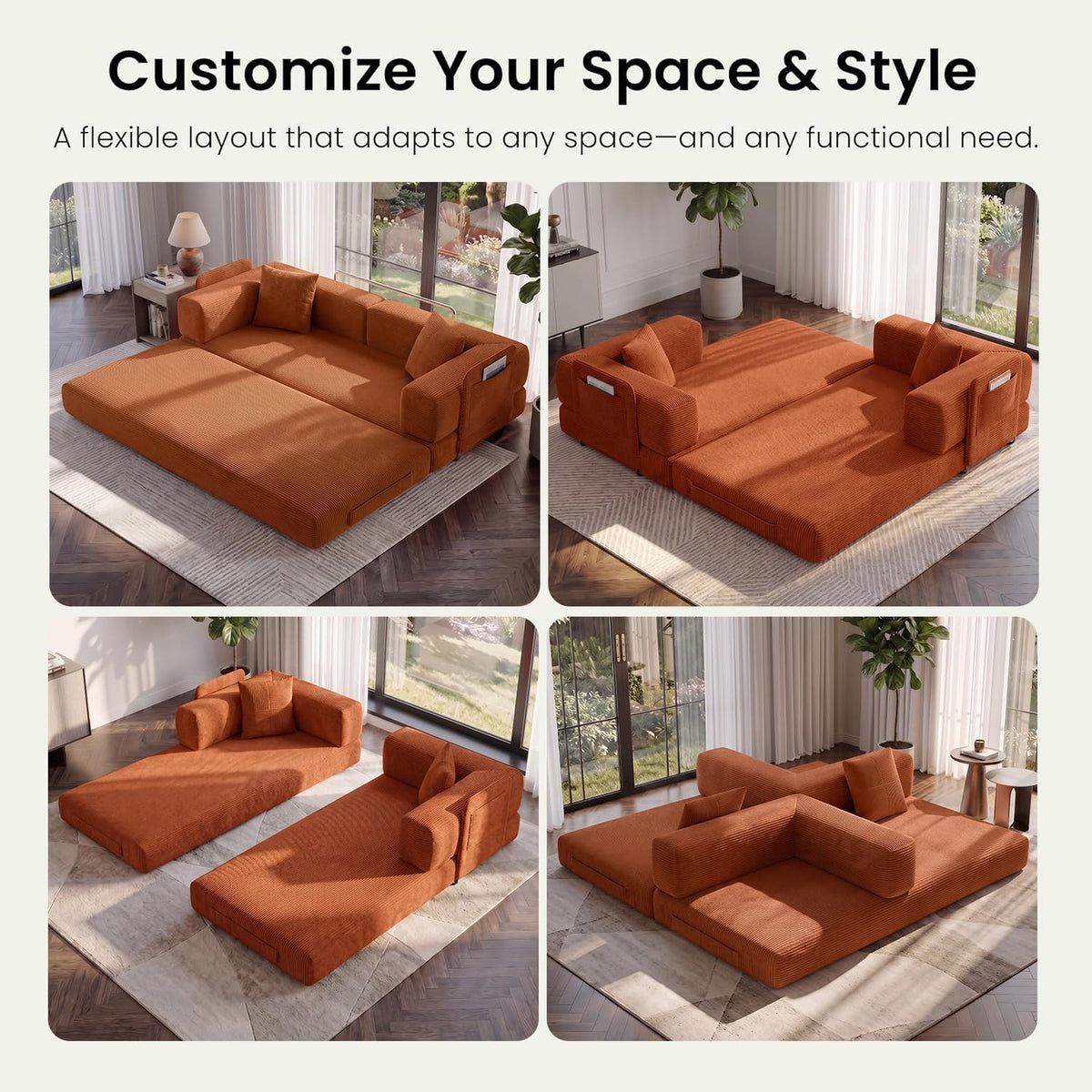 Orange Convertible Boneless Sofa Bed