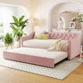 Pink Velvet Twin Daybed with Pop‑Up Trundle