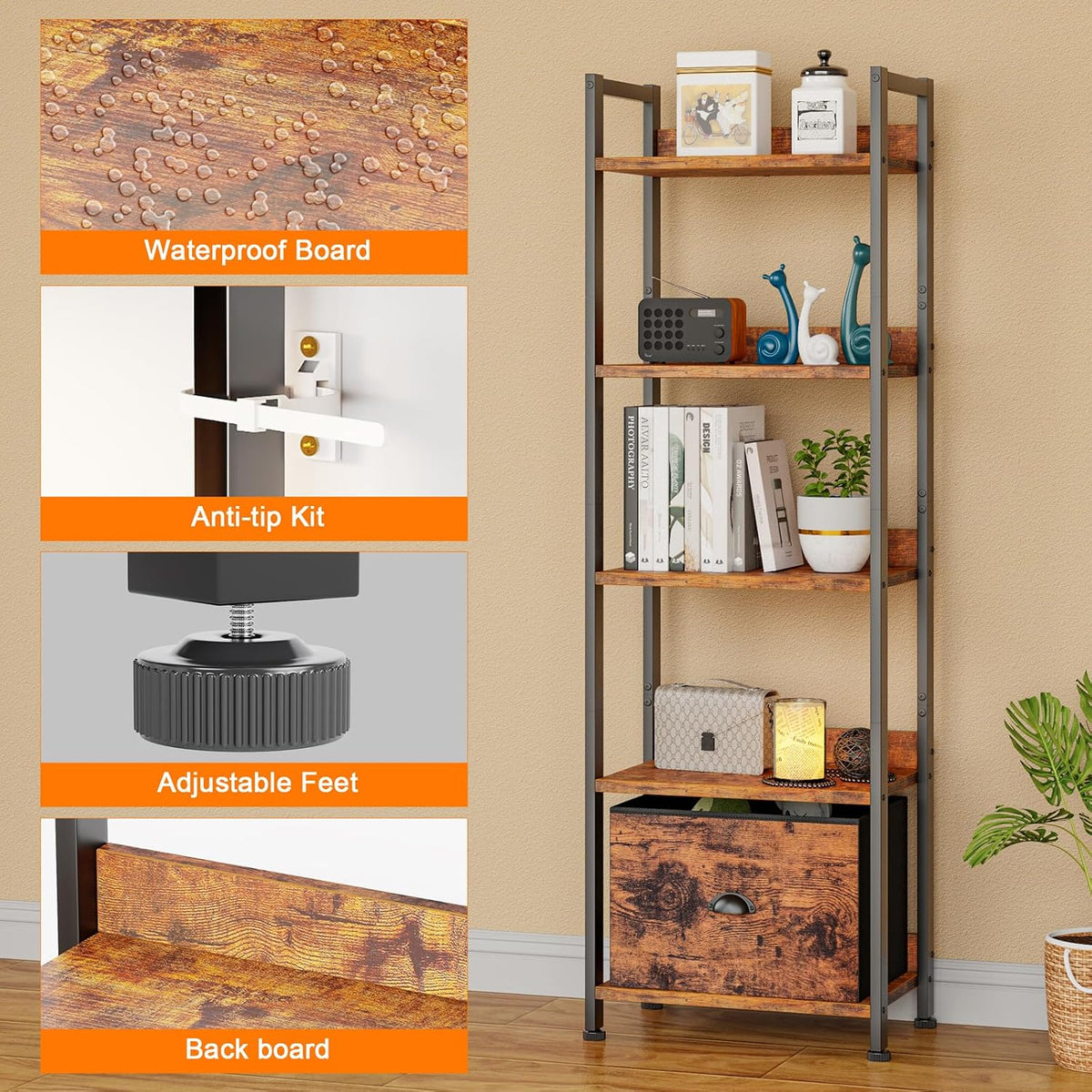 Industrial Drawer Storage Bookcase