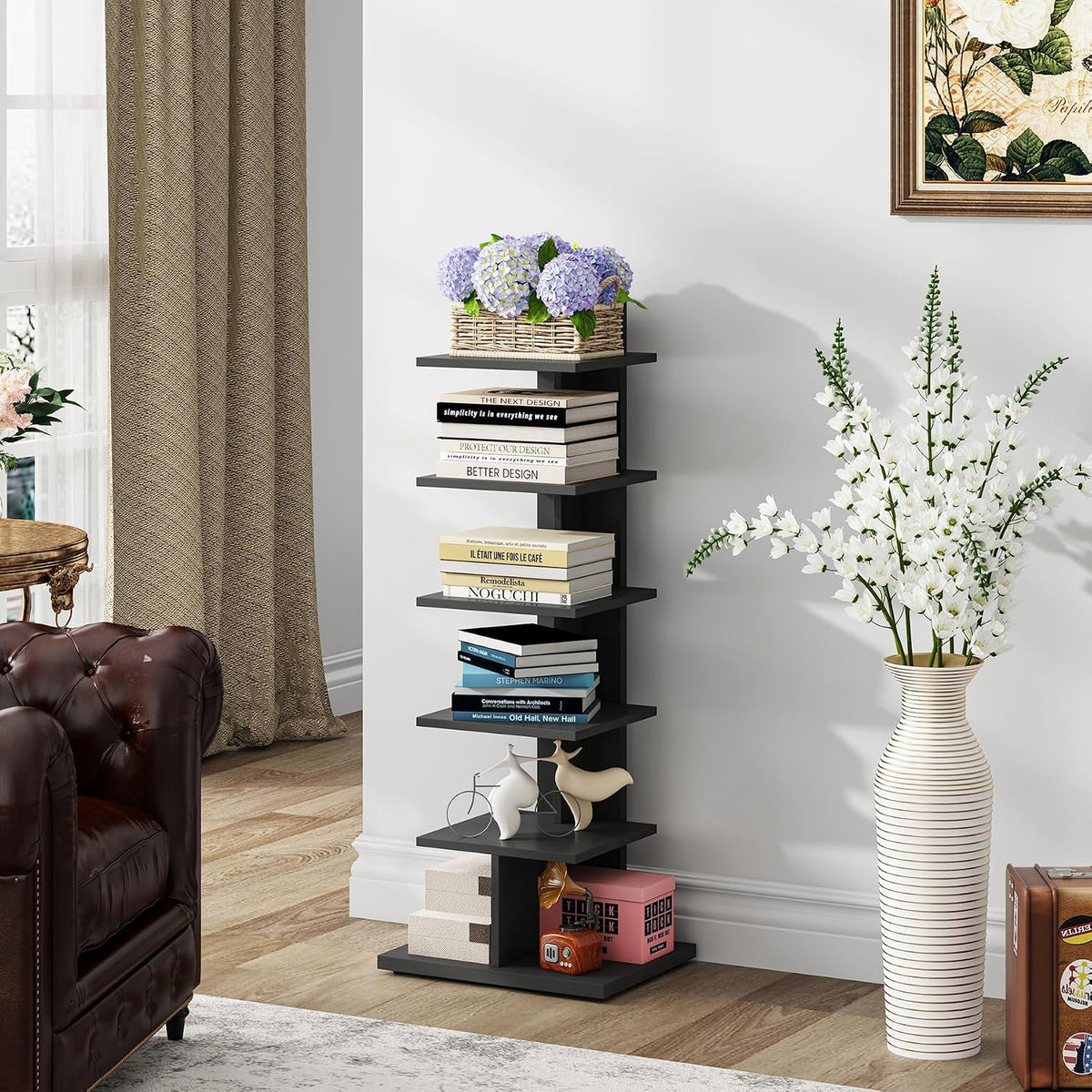 Black Narrow Vertical Bookcase