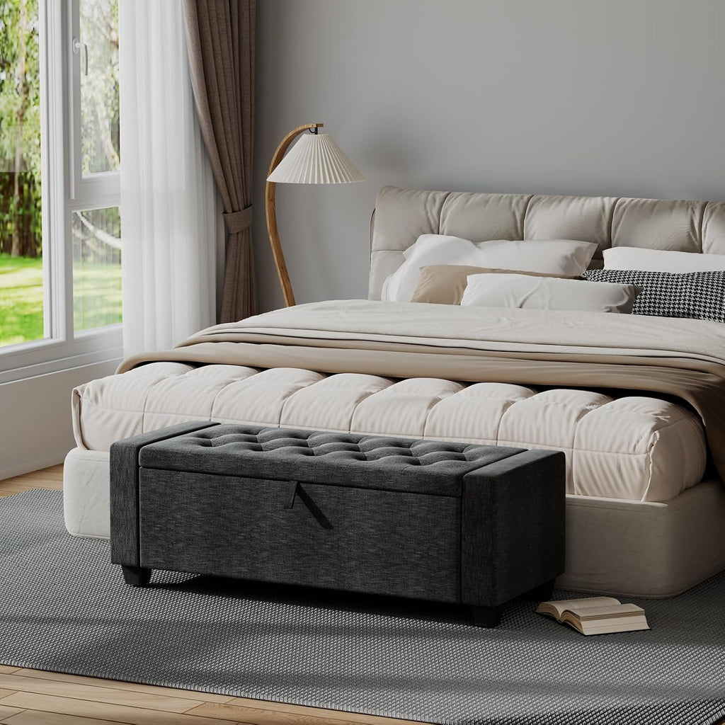 Dark Gray Storage Ottoman Bench