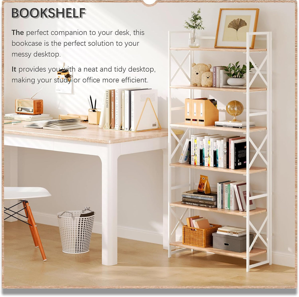 White Foldable 6‑Tier Bookcase