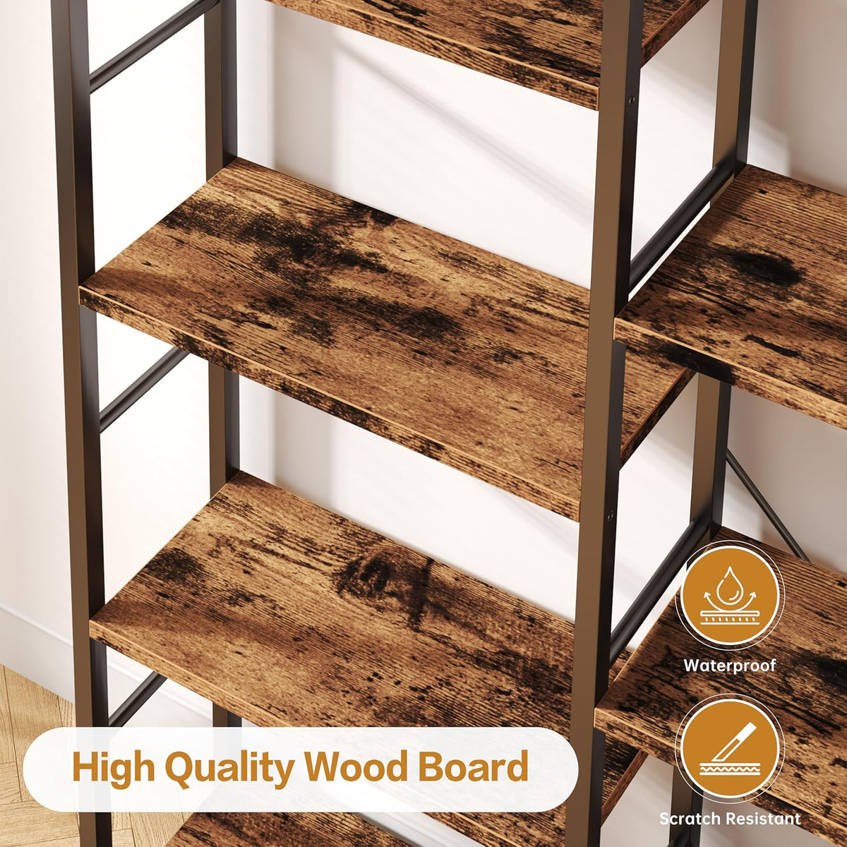 Rustic Industrial Wide Bookcase